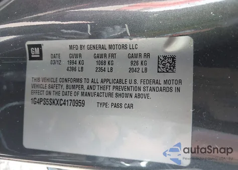 2012 Buick Verano Leather Group from USA, damaged, VIN 1G4PS5SKXC4170959